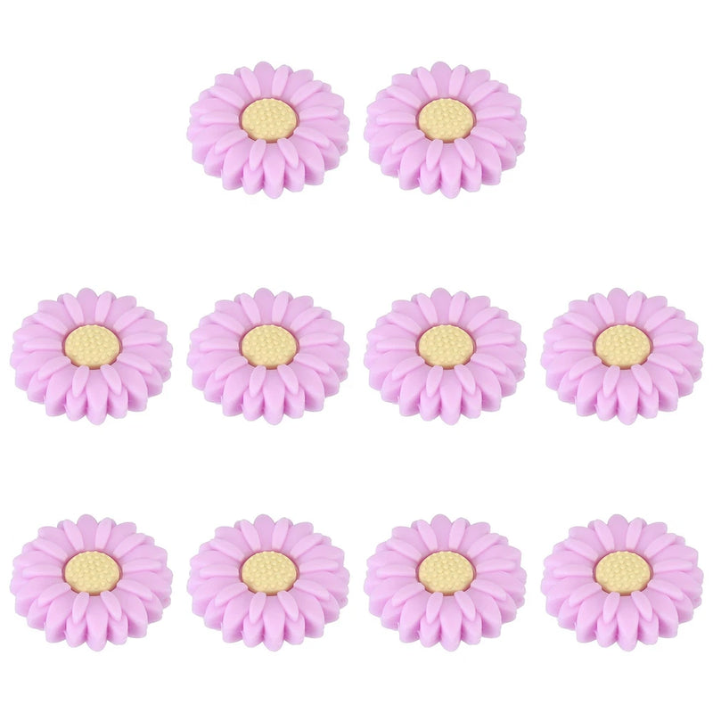 30mm Silicone Flower Beads, 10 Pcs Sunflower Bead, Purple Yellow Sunflower