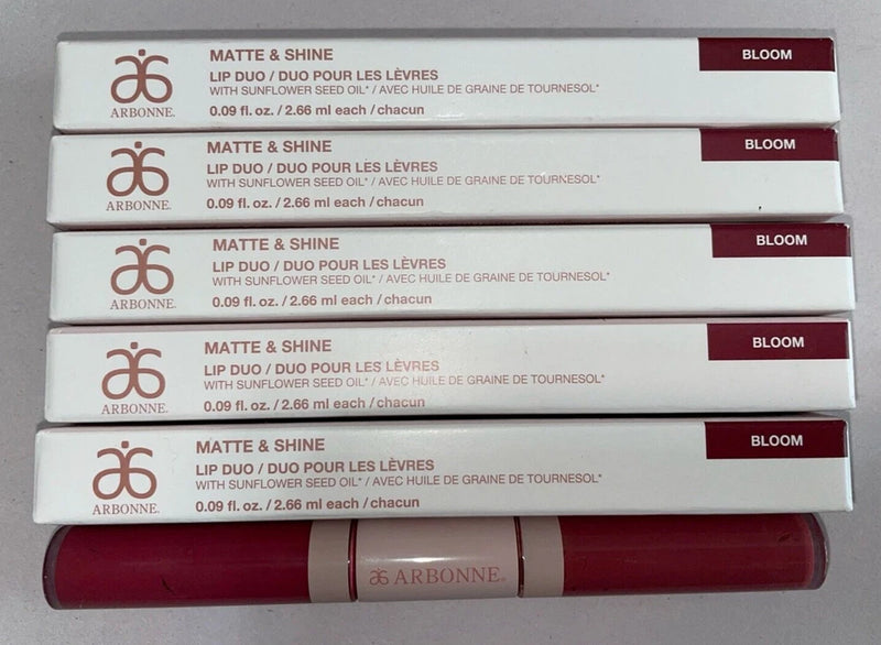 NEW Arbonne Matte & Shine Lip Duo Sunflower Seed Oil BLOOM 0.09 oz. x 5 Sunflower