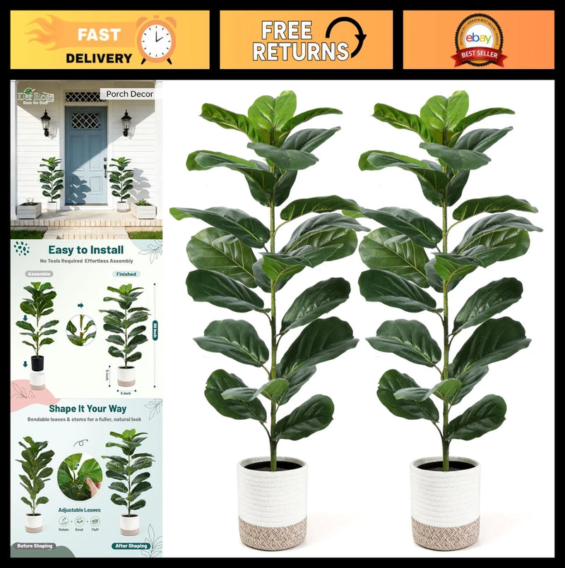 30" Artificial Fiddle Leaf Fig Tree - 2 Pack Realistic Indoor/Outdoor Decor Green Plant