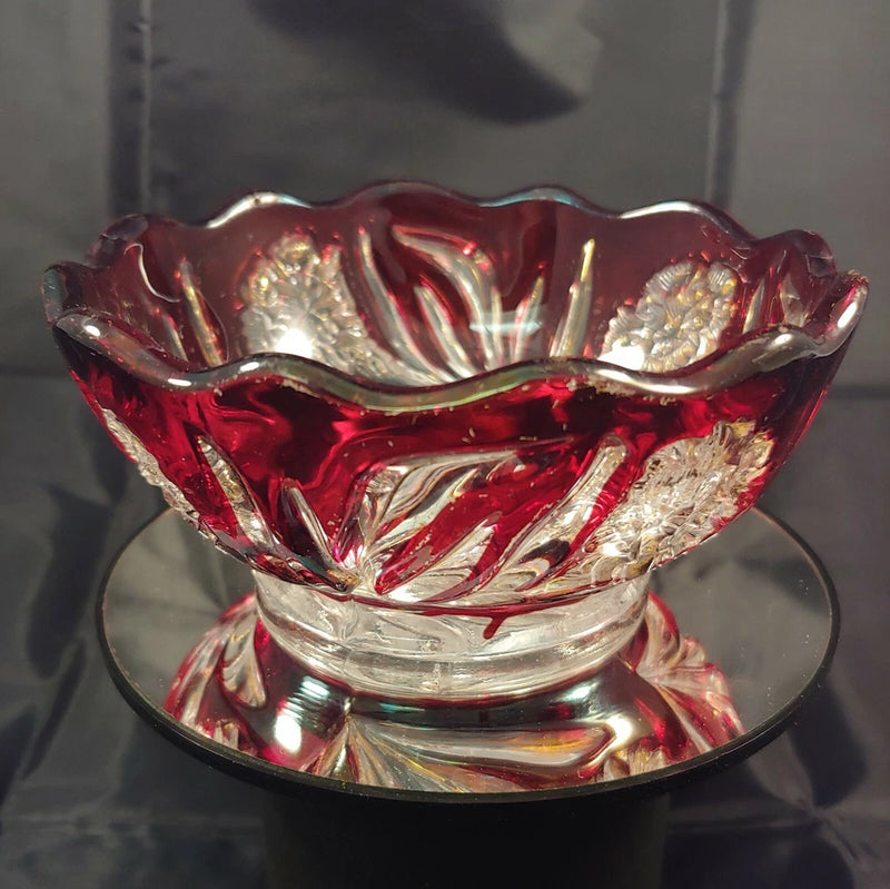 Ruby Red with Gold accent Carnation Crystal Candy Dish Carnation