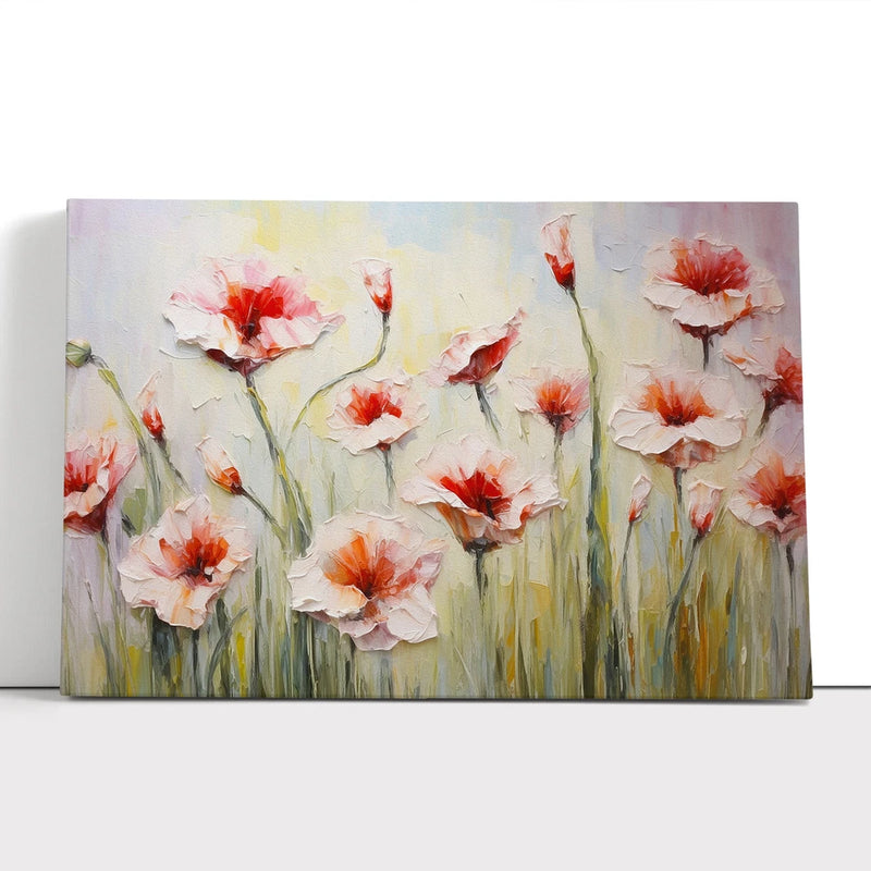 Framed canvas wall art of orange and white impressionist carnations with soft brushstrokes