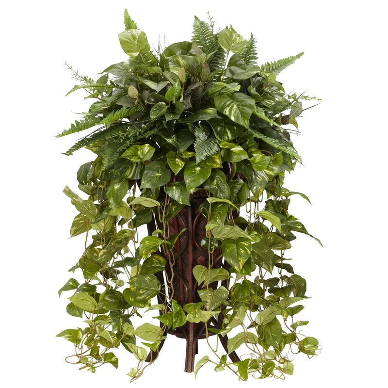 Nearly Natural Vining Mixed Greens with Decorative Stand Silk Plant Green Plant