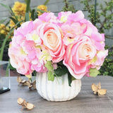 Artificial Rose and Hydrangea Flower Arrangement in Ceramic Vase with Faux Water Hydrangea