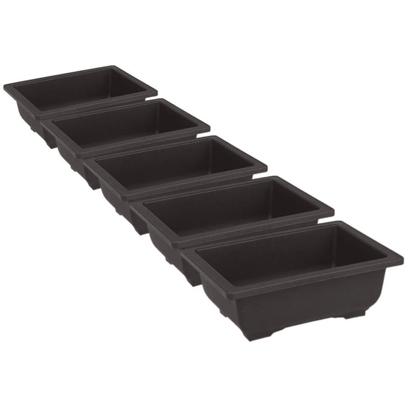 Black rectangular planter tray set with 5 compartments for succulent or bonsai plants