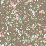 TERRACE BLOOMS Floral ~ Small Florals on Brown Taupe ~ Maywood Studio Pink Blue Flowering Plants