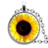 LARGE SUNFLOWER Photo Art Charm Pendant GERMAN Silver 20" Necklace Women Gift Sunflower