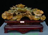 15.7'' Chinese Natural Xiu Jade Carve Wealth Peony Flower Ruyi Statue Sculpture Peony