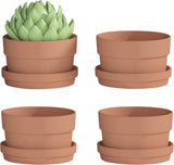 4 Pack 6 Inch Terracotta Shallow Succulent Pot - Large Terra Cotta Clay Pots wit Garden Plants