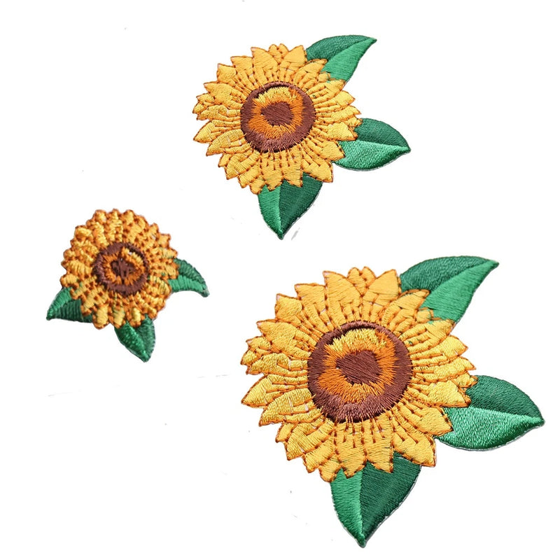 New 3 sizes Sunflower Flower Yellow Self Adhesive Embroidered Iron On Patch Sunflower
