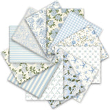 12Pcs Hydrangea Cotton Fabric Bundles 18 X 22 Inch Watercolor Dusty Blue Floral Hydrangea