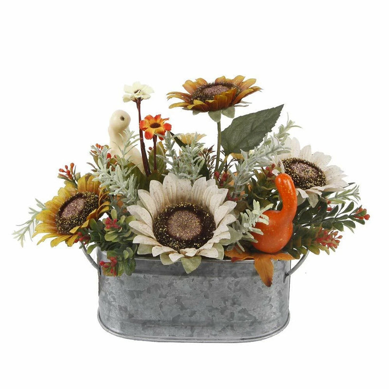 Flora Bunda Artificial Flowers 10" Sunflowers & Pumpkins Mix in TIN Sunflower