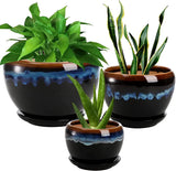 3 Pack Ceramic Flower Pots, Gardening Drip Glazed Planters, Plant Pots with Drai Garden Plants