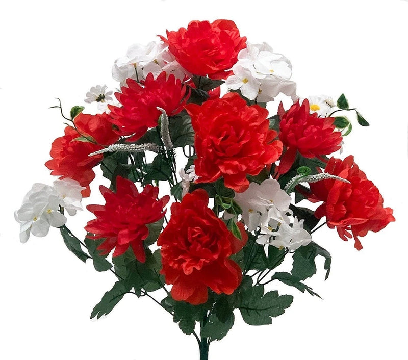 Red And White Mums,Hydrangeas And Mums Bouquet Artificial Flower Hydrangea