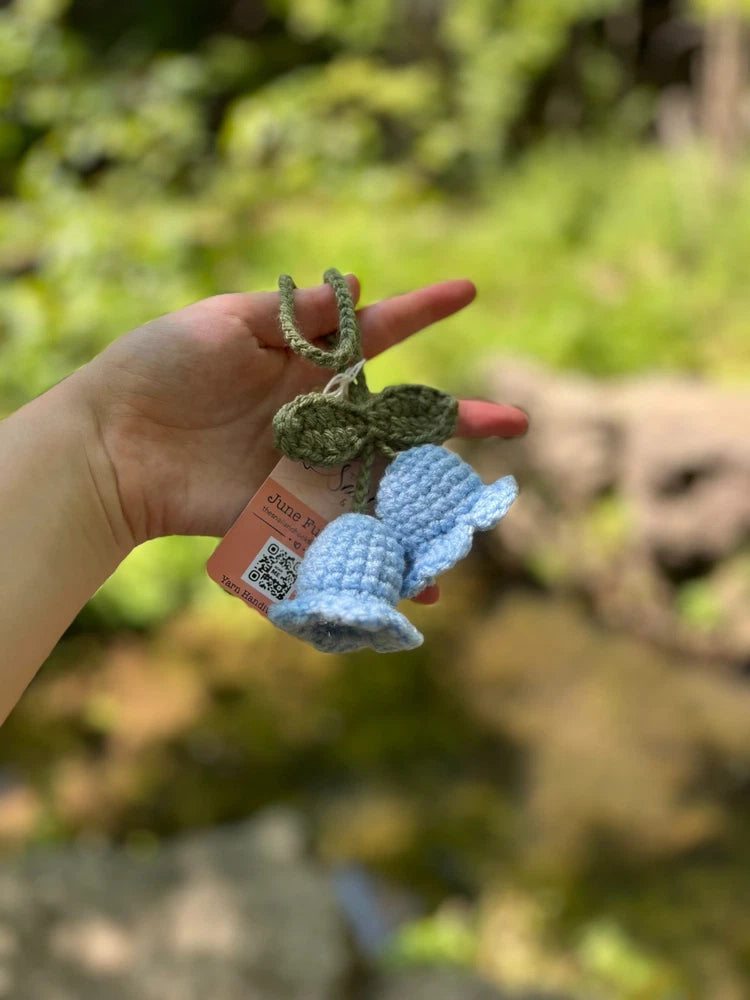 Lily Of The Valley Blue, Handmade Cute New Crochet Flower Charm Keychain Lily