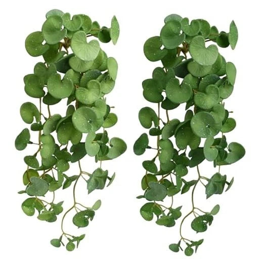 Fake Hanging Plants 2PCS, Artificial Copper Coin Grass Plants Artificial Green Plant