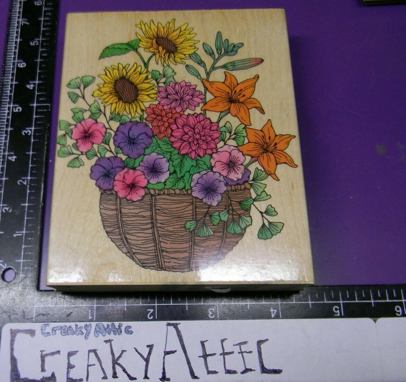 FLOWER BASKET LILIES SUNFLOWER ZINNIA RUBBER STAMPS HERO ARTS S1007 CREAKYATTI Sunflower
