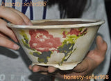 6.2'' Marked Chinese Yixing Zisha pottery painted peony flower statue flower pot Peony