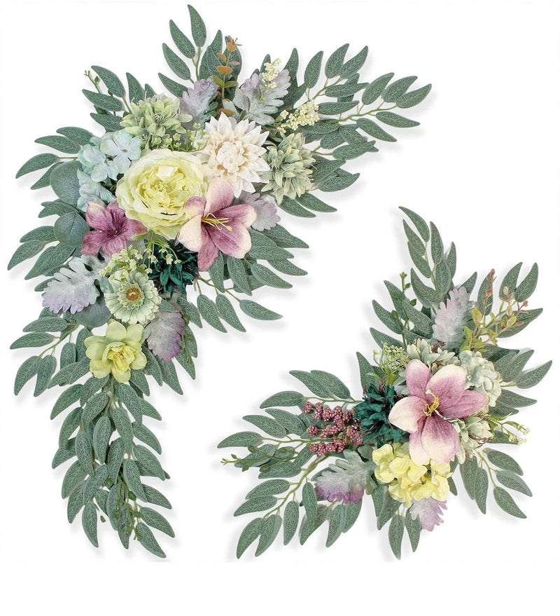 2Pc Wedding Arch Flowers White Ivory Peony Eucalyptus Floral Welcome Sign Decor Peony