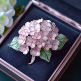 Vintage Hydrangea Brooch Enamel & CZ, Gold-Plated Floral Pin for Women Mother Hydrangea