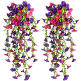 2PCS Artificial Hanging Flowers Fake Hanging Plants Violet Vines UV Resistant... Flowering Plants