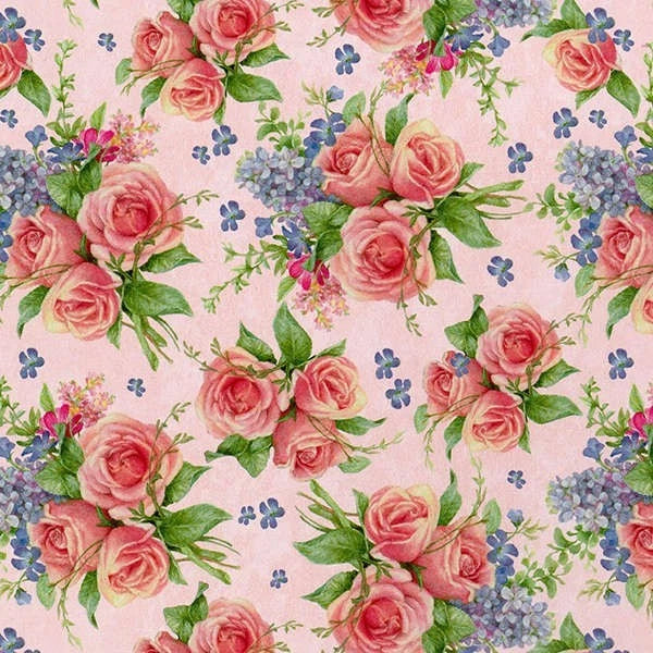 BTY Floral Tea Rose Lavender flower Bouquet Pink Cotton Fabric By The Yard 30093 Flowering Plants
