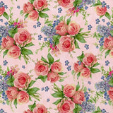 BTY Floral Tea Rose Lavender flower Bouquet Pink Cotton Fabric By The Yard 30093 Flowering Plants