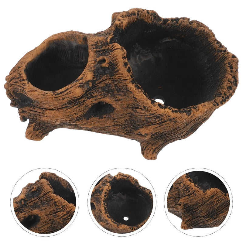 Cement stump log planter with two oval hollow openings for succulents