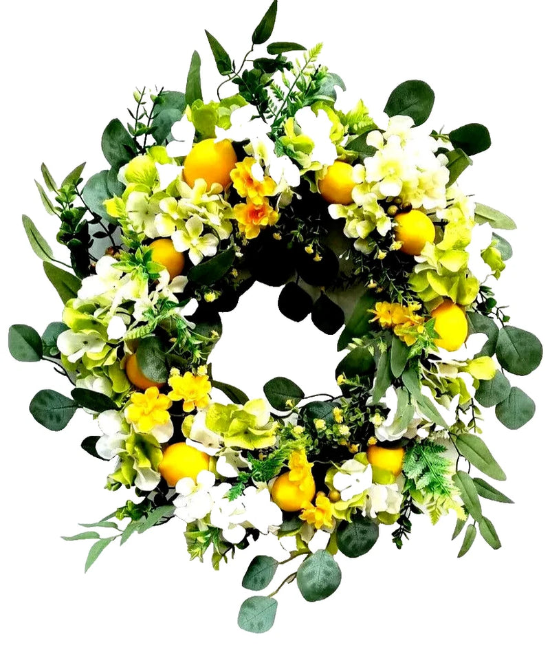 Lemon Hydrangea Wreath For Front Door Summer Lemon Floral Wreath 23" Hydrangea