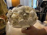 (3) Vintage Handmade Satin Wedding Bouquets Floral With Stones Bouquet