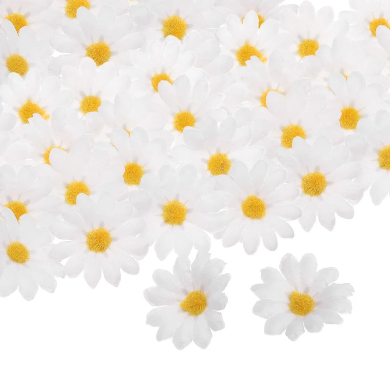 100pcs Artificial Daisies Flower Heads,1.6" Silk Fake Daisies, White/Yellow Daisies