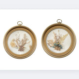 Vintage Dried Pressed Flowers Matted Wall Hanging Round 7" Frame 70's Set Of 2 Dried Flower