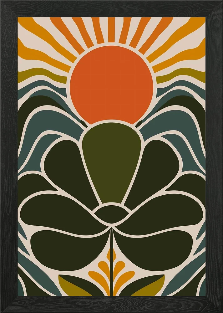 Retro Sun & Flower Framed Wall Art Poster Canvas Print Picture Sunflower