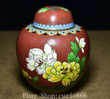 Old Dynasty Cloisonne Enamel Purple Bronze Peony Flower Pattern Pot Jar Crock Peony