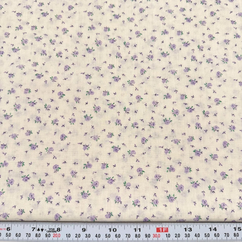 Vintage Purple Florals Off White Semi Sheer Thin Cotton Blend by the HALF YARD Flowering Plants