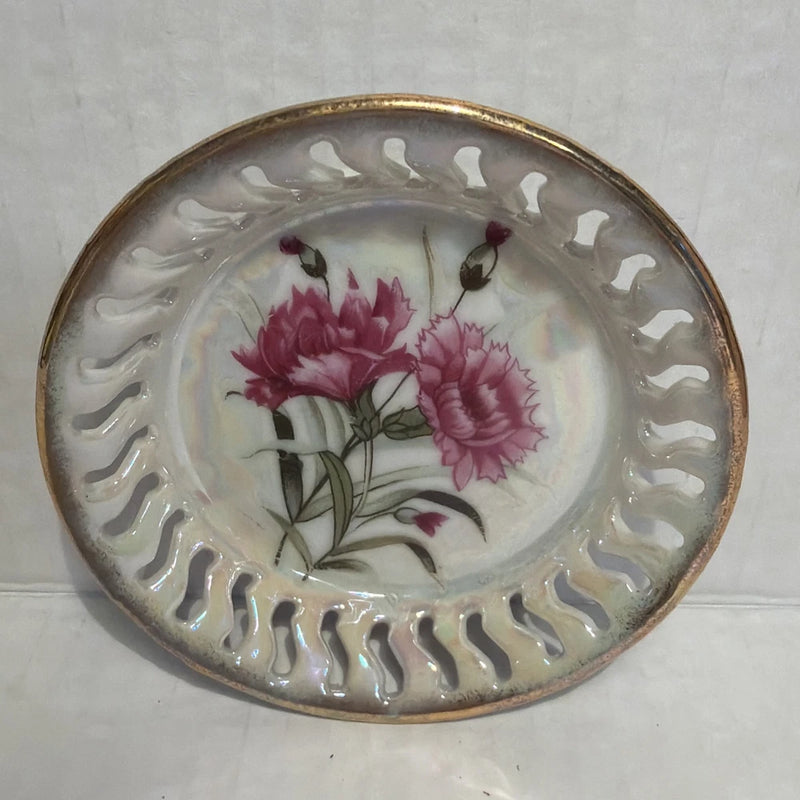 Ucagco Lusterware Flower of the Month January Carnation Mini Plate Tray Japan Carnation