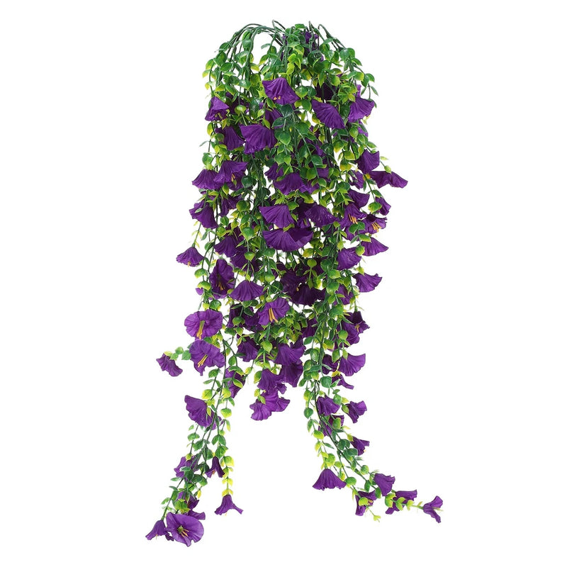 2 PCS Morning Glory Fake Hanging Flowers for Planter Indoor(Purple) Green Plant