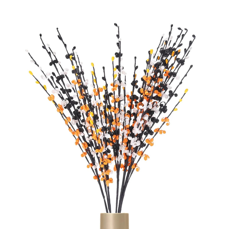 8Pcs Tall Jasmine Flower for DIY Floral Art Plant(Black-White-Orange) Green Plant