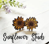Sunflower Stud Earrings wood flower Boho simple small Summer gift ideas yellow Sunflower