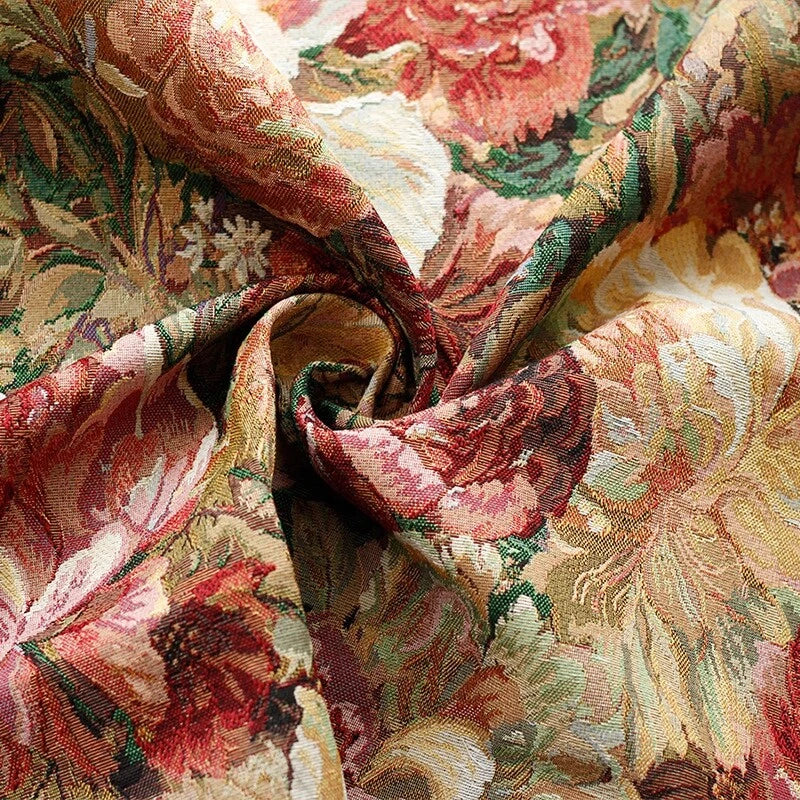 Luxury Flowers Vintage French Decorative Jacquard Tapestry Upholstery Fabric DIY Flowering Plants