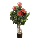 Nearly Natural 3ft Artificial Hibiscus Tree in Green Green Plant