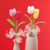 Yarn Based Handmade Crochet Tulip Bouquet for Timeless Home Office Decor Setup Roses