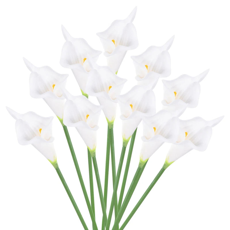 Artificial white calla lily flower bouquet with 10 blooms and green stems