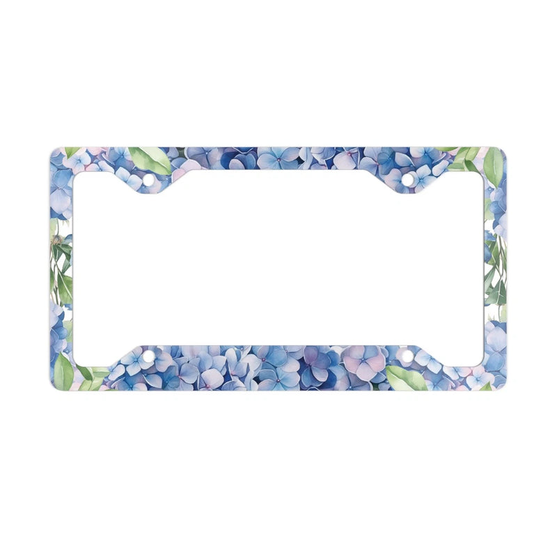Blue Hydrangea Floral Metal License Plate Frame | Spring Flower Border Hydrangea