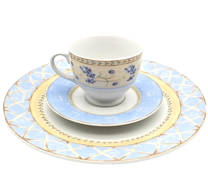 Heritage Mint Enchanted Garden 3 Piece Place Setting Blue Hydrangea Floral Gold Hydrangea