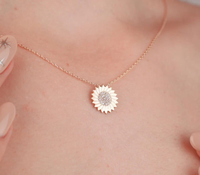 Gold Plated Sunflower Necklace, Sun Pendant, Everyday Jewelry, Flower Medallion Sunflower