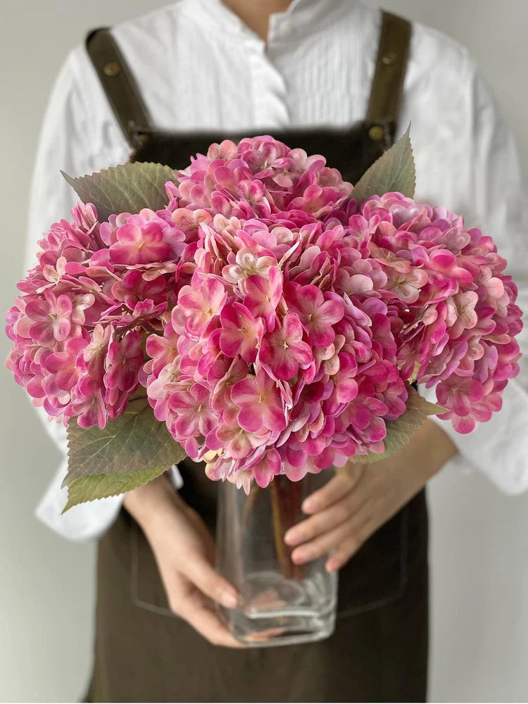 Bright Pink Boho Artificial Hydrangeas Flowers,4Pcs 21" Real Touch Lifelike S... Hydrangea