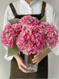 Bright Pink Boho Artificial Hydrangeas Flowers,4Pcs 21" Real Touch Lifelike S... Hydrangea