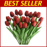 20pcs Real Touch Artificial Tulips Bouquet - Currant Red Hydrangea