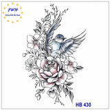 Peony Flower Birds Body Chest Waist Temporary Waterproof Tattoos Peony