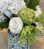 Stylish White Hydrangeas,Roses, & Lilacs Floral Arrangement Hydrangea